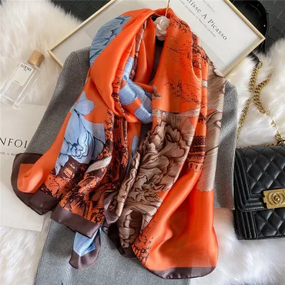 Women Fashion Casual Spring Summer Printed Silk Scarf