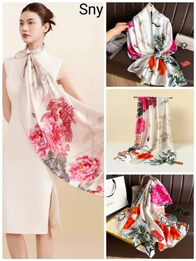 Women Fashion Casual Spring Summer Printed Silk Scarf