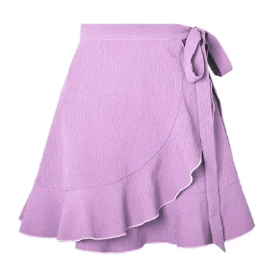 Women Fashion Casual Summer Solid Color Lace-Up High Waist Ruffled Skirt