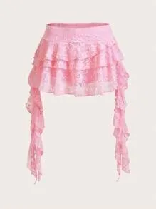 Women Fashion Sexy Solid Color Multi-Layer Lace Skirt