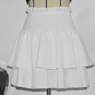 Women Fashion Summer Solid Color Pleated Ruffled Skirt