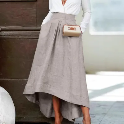 Women Fashion Casual Solid Color Large Swing Skirt
