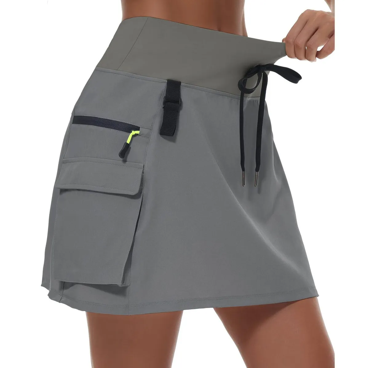 Women Fashion Casual Solid Color High Waist Zipper Pocket Workwear Skirt