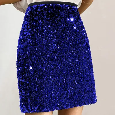 Women Fashion Sexy Summer Solid Color Sequins Tight Skirt