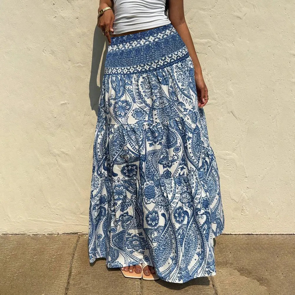 Women Fashion Casual Vacation Boho Printed Skirt