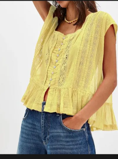 Women Fashion Casual Summer Solid Color Lace Stitching Thin Blouse