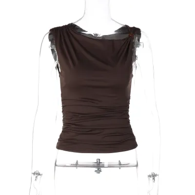 Women Fashion Sexy Summer Solid Color Sleeveless Crop Top