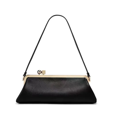 Women Fashion Casual Solid Color Metal Block Clip Shoulder Bag