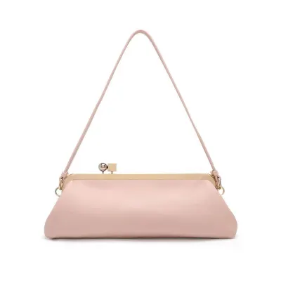 Women Fashion Casual Solid Color Metal Block Clip Shoulder Bag