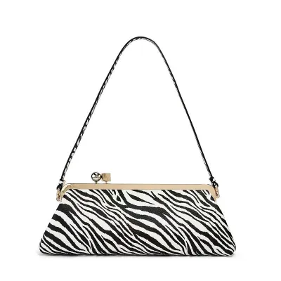 Women Fashion Casual Solid Color Metal Block Clip Shoulder Bag