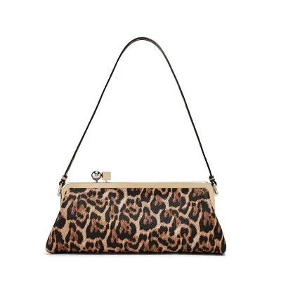 Women Fashion Casual Solid Color Metal Block Clip Shoulder Bag