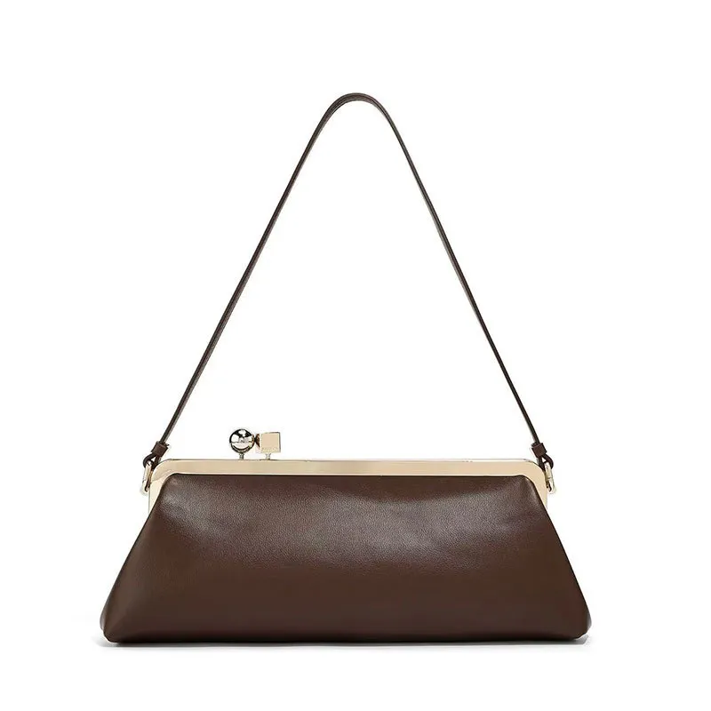 Women Fashion Casual Solid Color Metal Block Clip Shoulder Bag