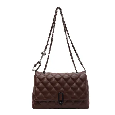 Women Fashion Casual Solid Color Rhomboid Chain Shoulder Bag