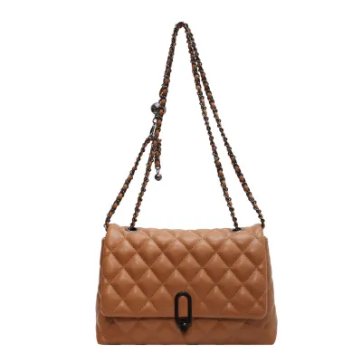 Women Fashion Casual Solid Color Rhomboid Chain Shoulder Bag