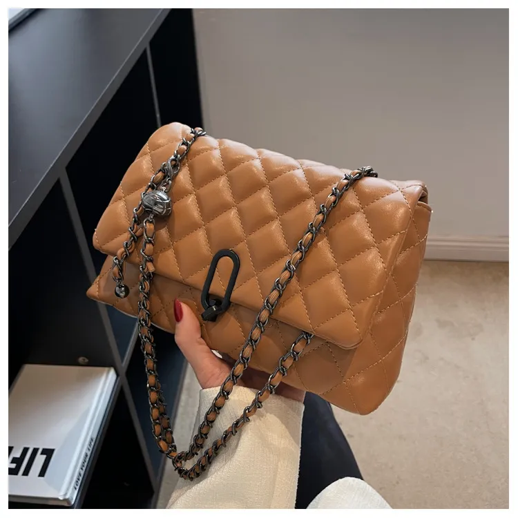 Women Fashion Casual Solid Color Rhomboid Chain Shoulder Bag
