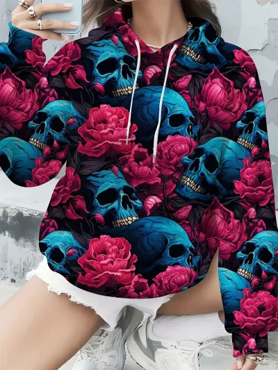 Halloween Autumn And Winterwomen Fashion Casual Ghost Pumpkin Black Cat Print Loose Hoodie