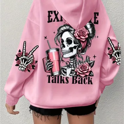 Halloween Women'S Skull And Crossbones Letter Print Long Sleeve Hoodies