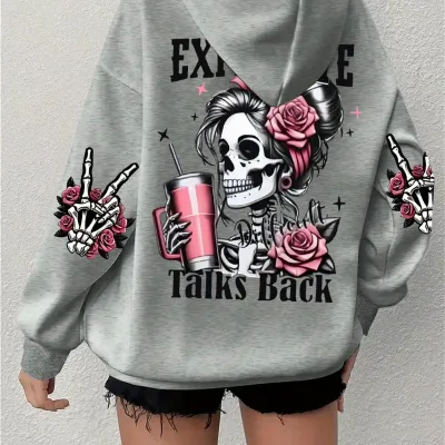 Halloween Women'S Skull And Crossbones Letter Print Long Sleeve Hoodies