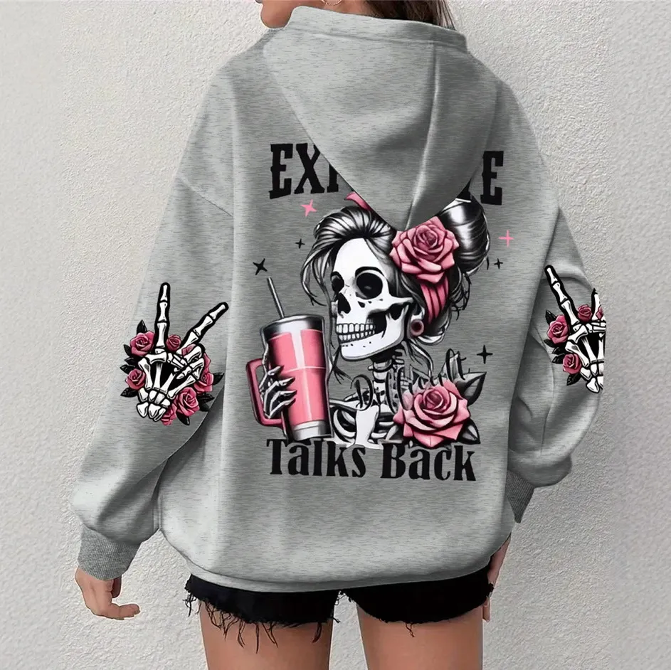 Halloween Women'S Skull And Crossbones Letter Print Long Sleeve Hoodies