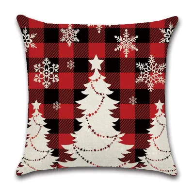 Christmas Red Plaid Snowman English Text Home Living Room Linen Pillow Case