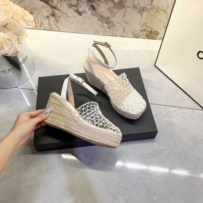 Women'S Fashion Casual Vacation Hollow-Out Mesh Woven Wedge Sandals