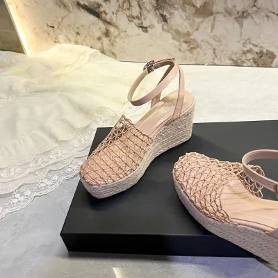 Women'S Fashion Casual Vacation Hollow-Out Mesh Woven Wedge Sandals