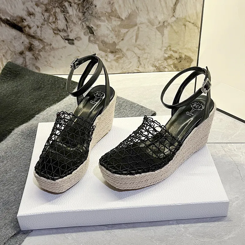 Women'S Fashion Casual Vacation Hollow-Out Mesh Woven Wedge Sandals