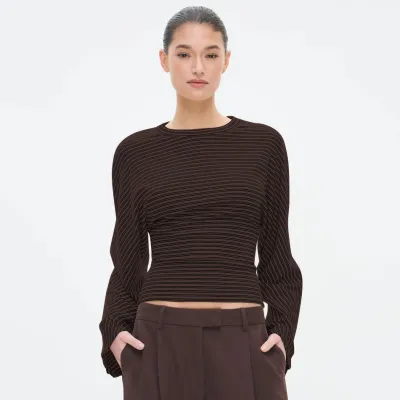 Autumn Women Casual Stripe Long Sleeve Cropped T-Shirt