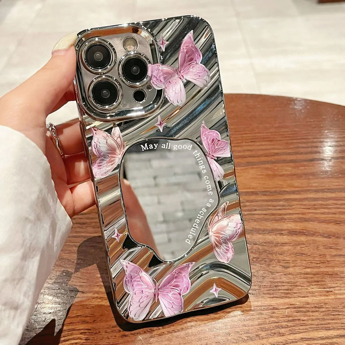 Women Fashion Cute Wave Mirror Butterfly Iphone Case