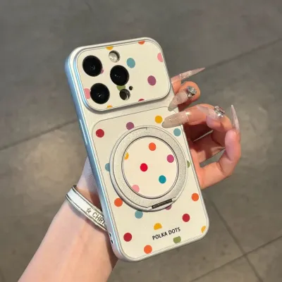 Women Fashion Multicolor Polka Dot Print Rotating Bracket Magnetic Anti-Fall Soft Iphone Case