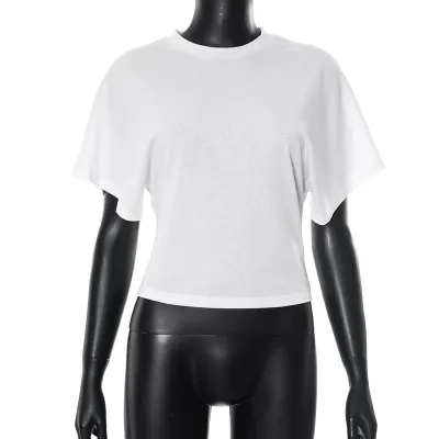 Women Casual Solid Color Round Neck Short Sleeve Cropped T-Shirt