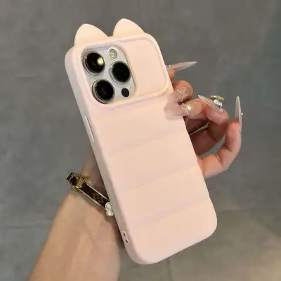 Fashion Solid Color Three-Dimensional Cat Ears Silicone Iphone Case