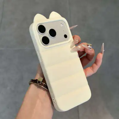 Fashion Solid Color Three-Dimensional Cat Ears Silicone Iphone Case