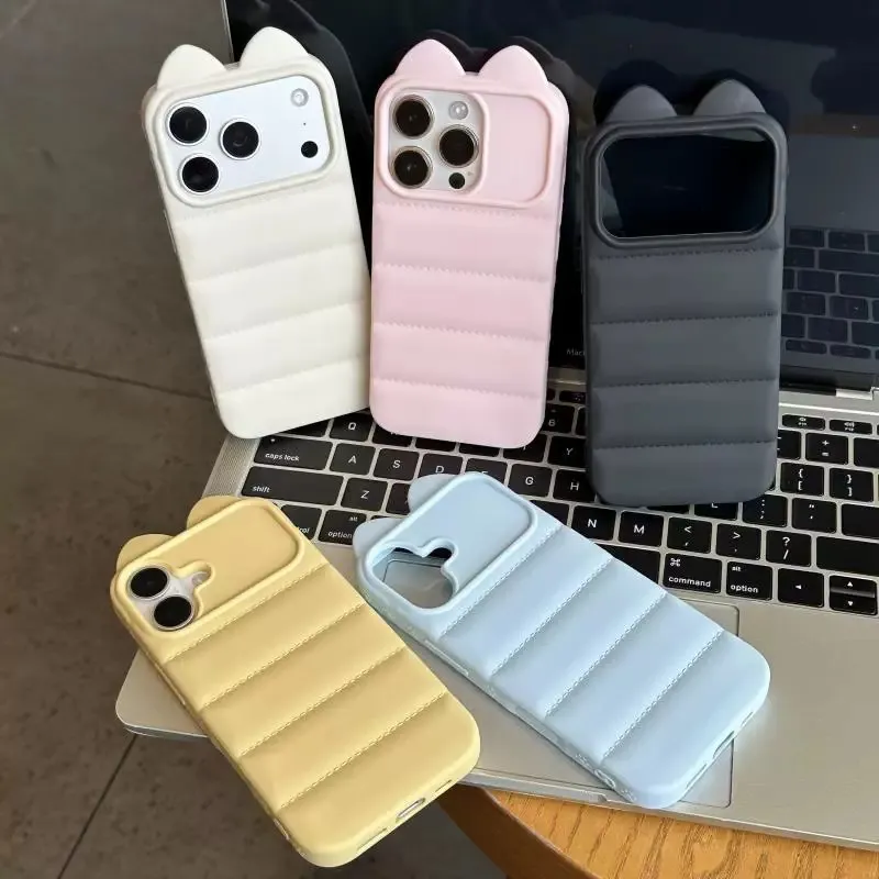 Fashion Solid Color Three-Dimensional Cat Ears Silicone Iphone Case