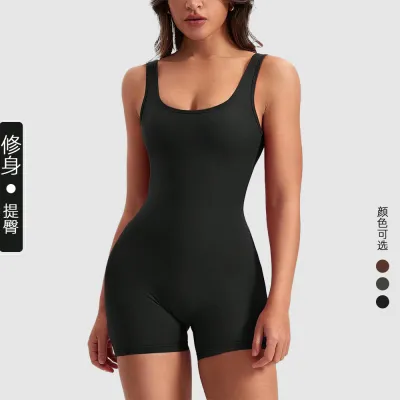 Women Fashion Solid Color Backless With Chest Pad Tight High Elastic Yoga Sports Rompers