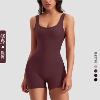 Women Fashion Solid Color Backless With Chest Pad Tight High Elastic Yoga Sports Rompers