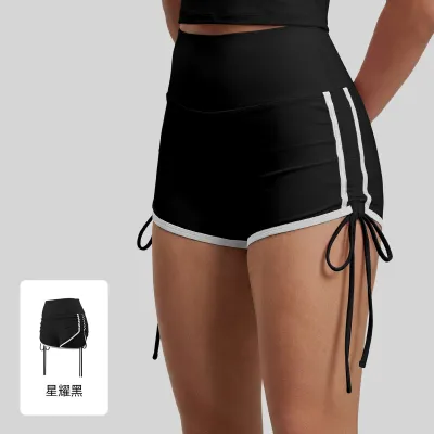 Women Fashion Casual Color Contrast Drawstring High Waist Tight Yoga Sports Shorts