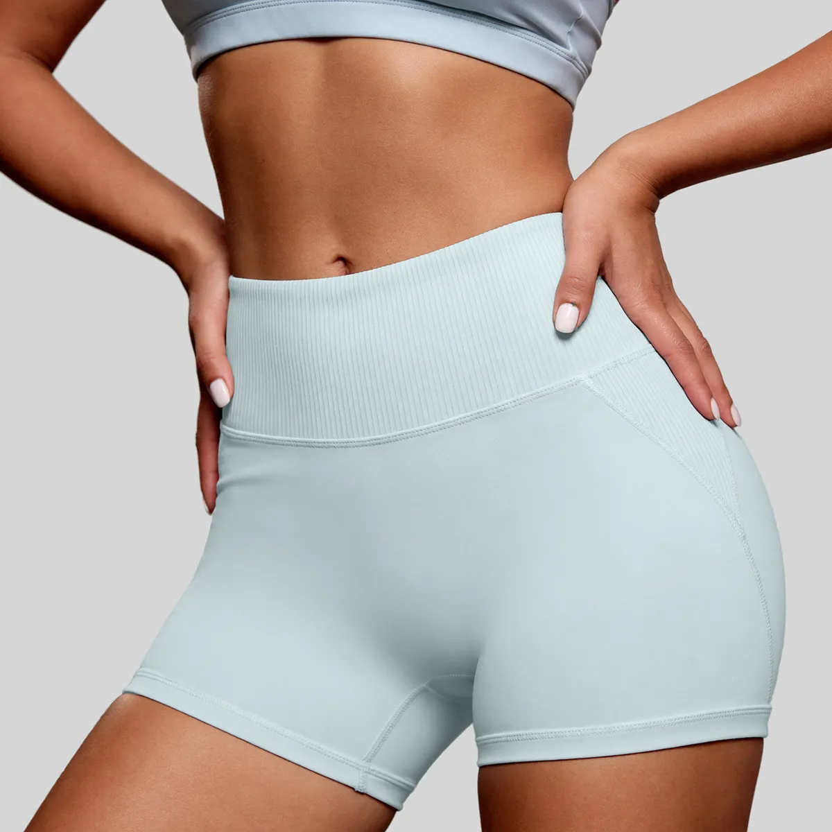 Women Fashion Casual Solid Color Traceless High Elastic Breathable Sports Yoga Shorts