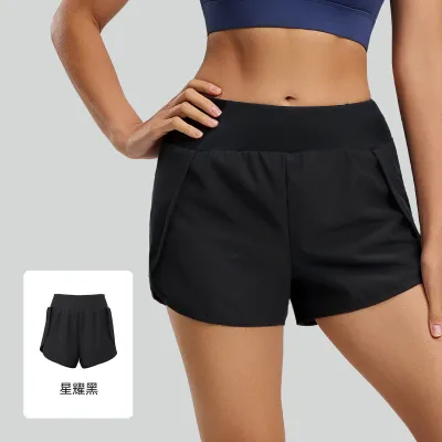 Women Fashion Casual Summer Solid Color Thin Side Pocket Anti-Running Loose Sports Shorts