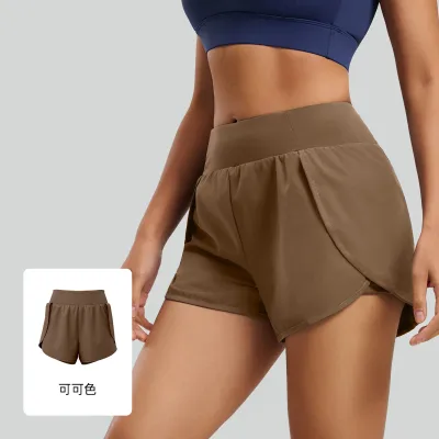 Women Fashion Casual Summer Solid Color Thin Side Pocket Anti-Running Loose Sports Shorts