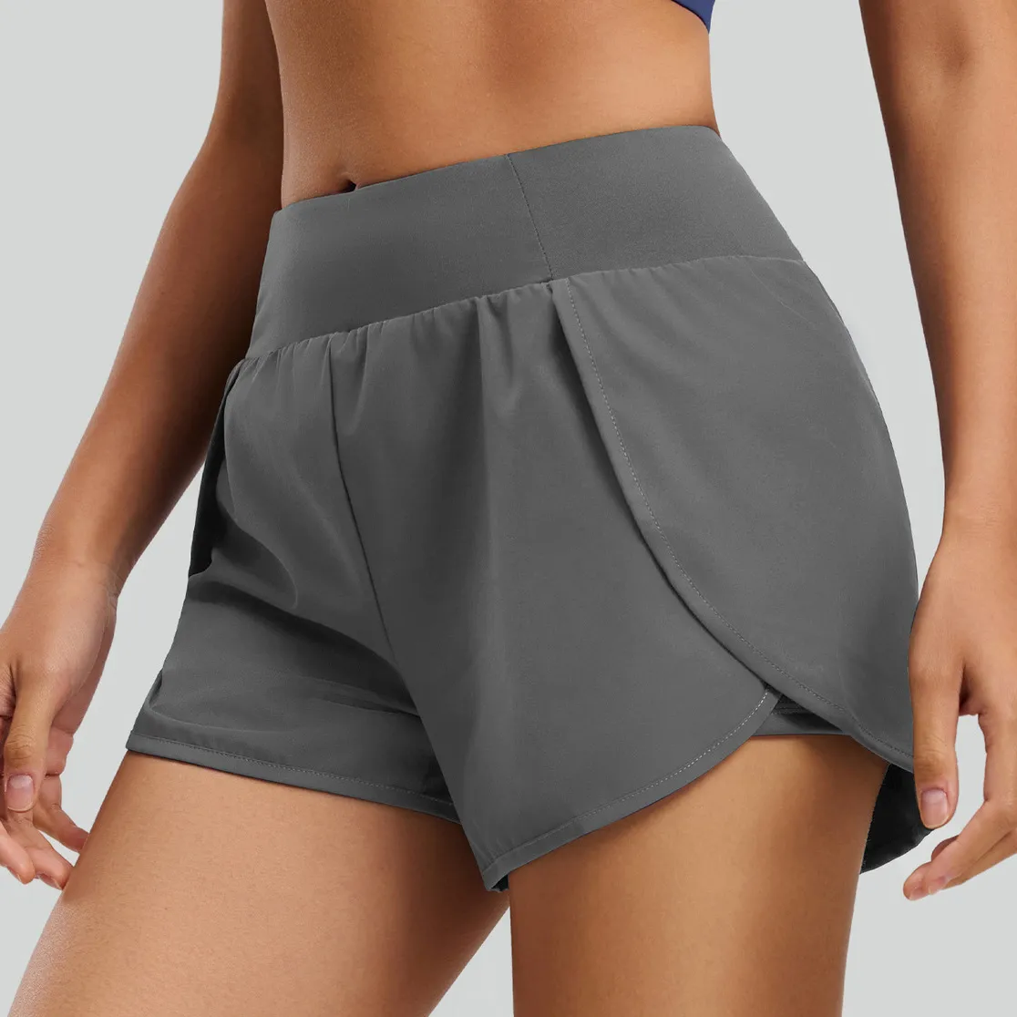 Women Fashion Casual Summer Solid Color Thin Side Pocket Anti-Running Loose Sports Shorts