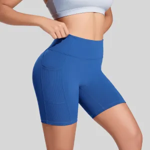 Women Fashion Casual Solid Color Side Pocket High Waist Tight Yoga Sports Shorts