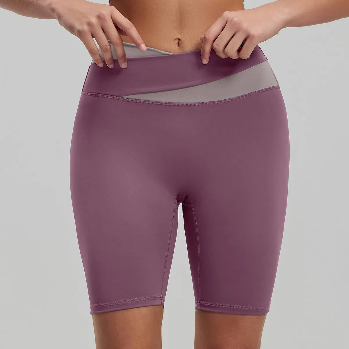 Women Fashion Casual Color Block High Waist Tight Yoga Sports Shorts