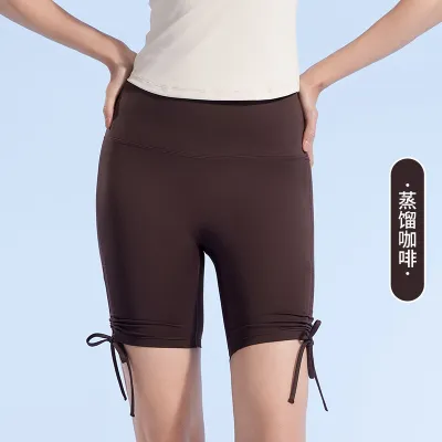 Women Fashion Casual Summer Solid Color Drawstring Tight Yoga Sports Shorts