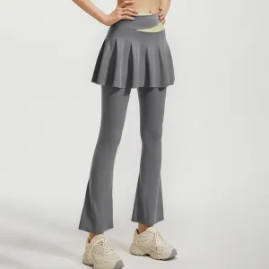 Women Fashion Casual Color-Matching Fake Two-Piece High-Waist Yoga Flared Pants Leggings