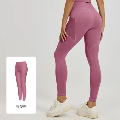 Women Fashion Casual Solid Color Thin Tight Mesh Side Pocket Yoga Leggings