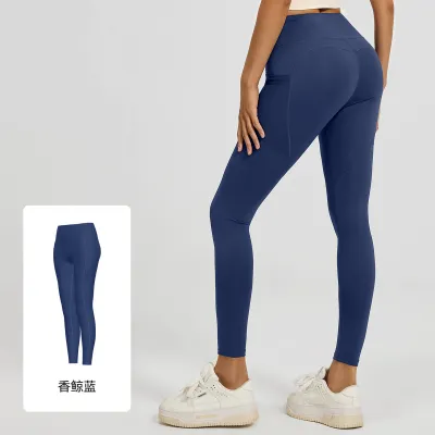 Women Fashion Casual Solid Color Thin Tight Mesh Side Pocket Yoga Leggings