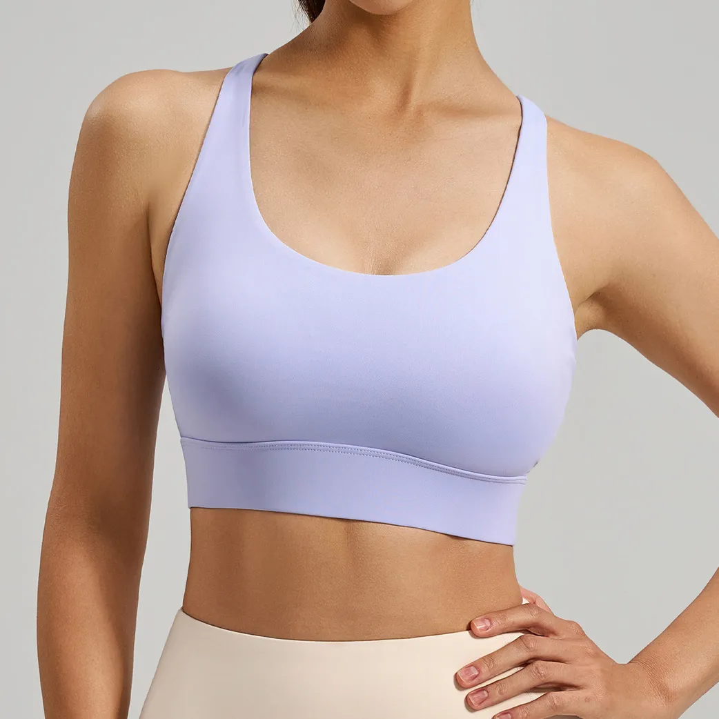 Women Fashion Solid Color Back Cross Sports Bra