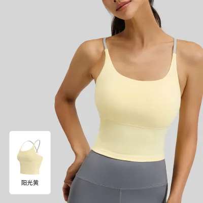 Women Fashion Solid Color Thin Shoulder Strap Chest Pad Sports Yoga Vest