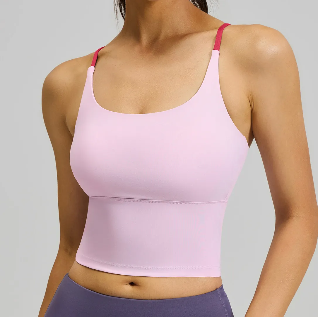 Women Fashion Solid Color Thin Shoulder Strap Chest Pad Sports Yoga Vest